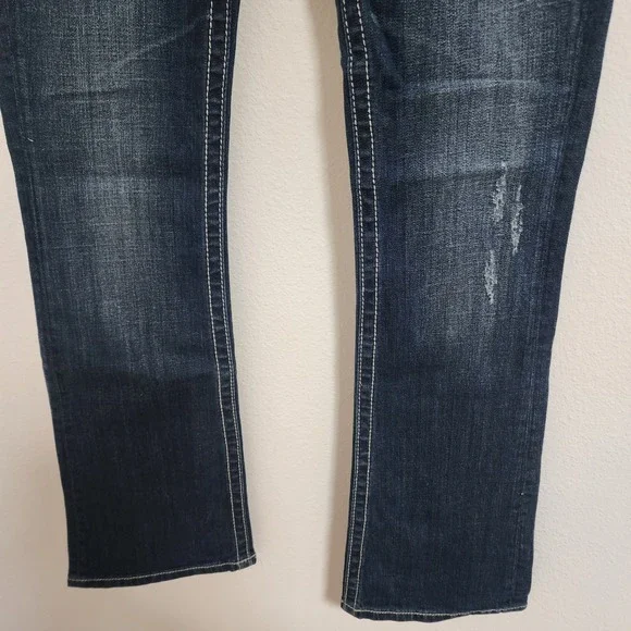 Miss Me Jeans 26 Easy Boot Embellished Dark Wash Denim Low Rise Distressed - Picture 2 of 6